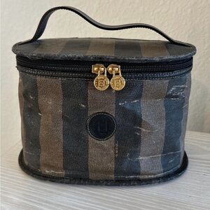 Fendi Black and Brown Striped Cosmetic Case
